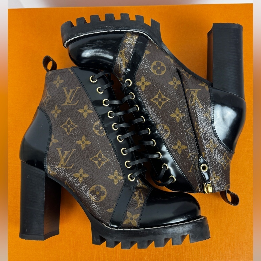 LOUIS VUITTON Star Trail Line Ankle Boots Monogram Women Brown SZ 39